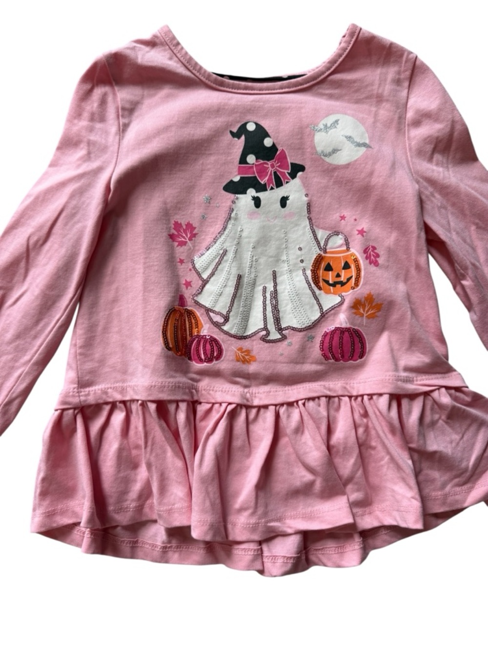 Cynthia Rowley Pink Long-Sleeve Ghost Peplum Top with Black Polka Dot Leggings - Picture 3 of 15